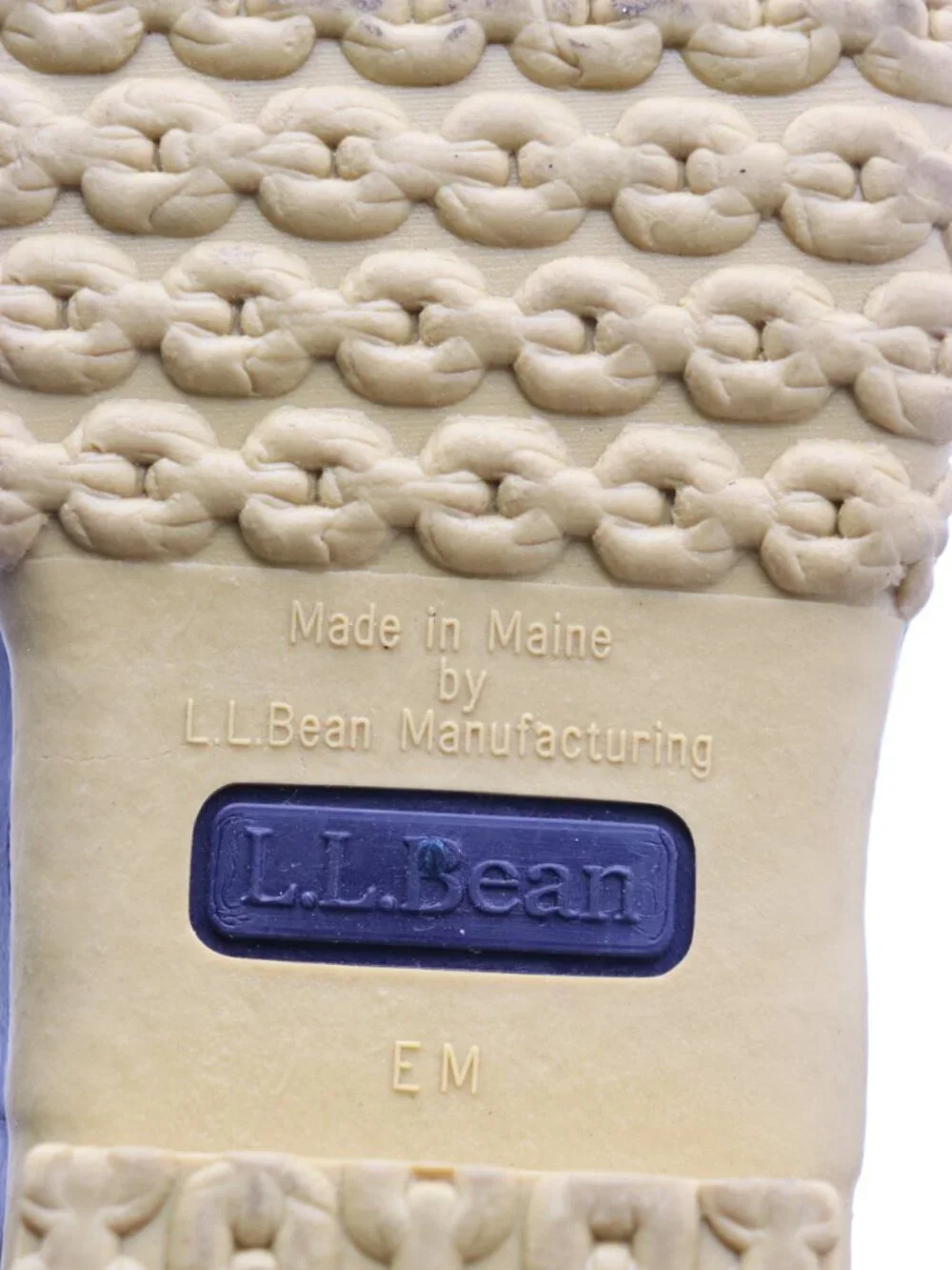L. L.Bean Duck Rubber Boots Men's Size 9 M Tan Navy Blue Shoes Made In USA